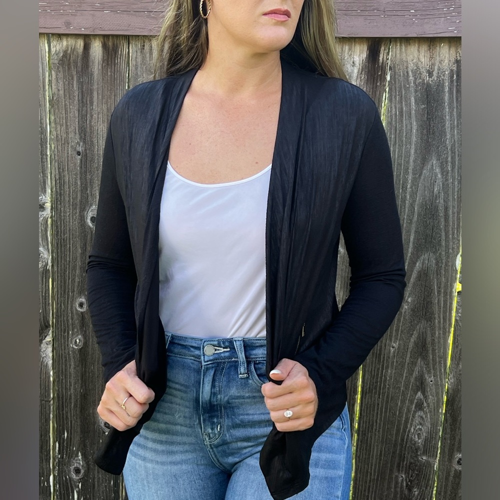 CALVIN Klein Black Faux leather Open Front Cardigan Size Medium